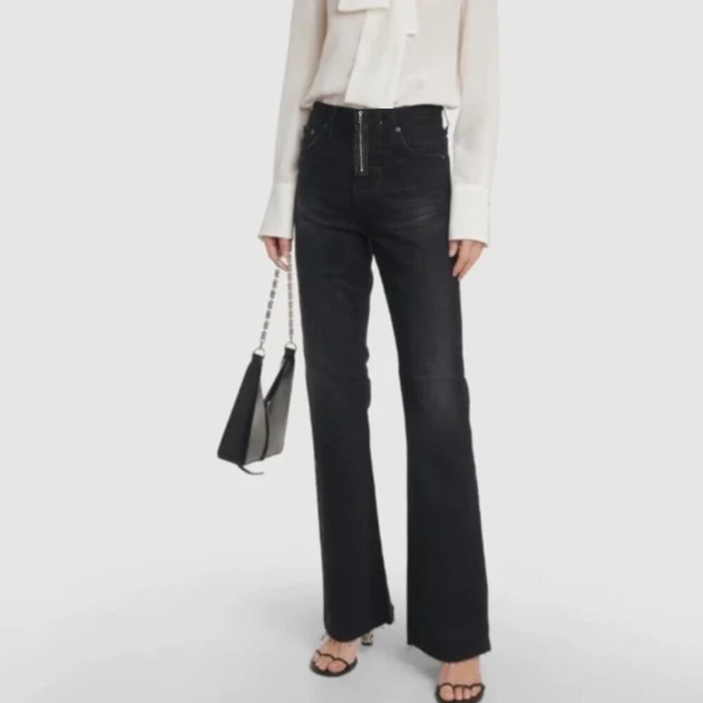 Black Flare pants Exposed Front Zipper size 25 waist